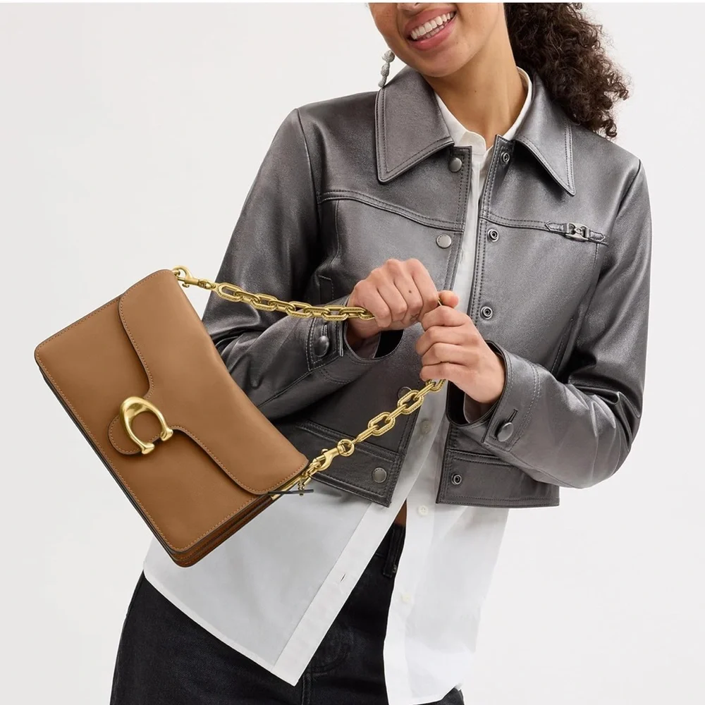Coach Tabby Shoulder Bag With Chain / Tan Leather Gold Hardware Crossbody - New